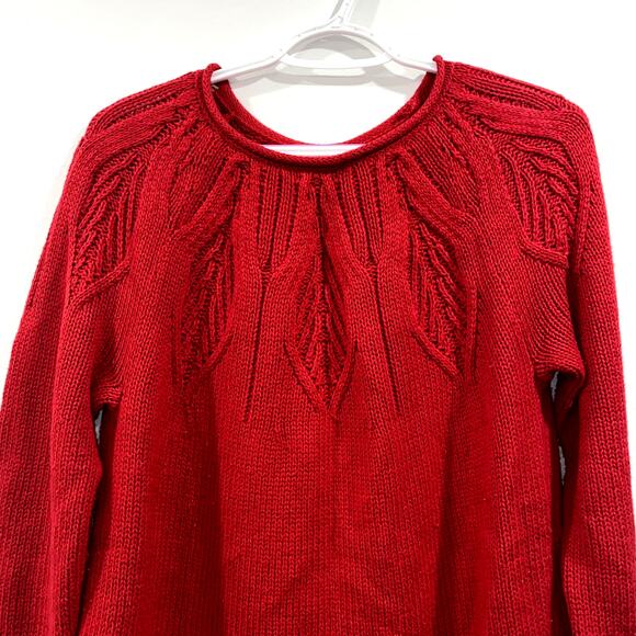 Chaps Red Cable Knit Sweater Long Sleeve Pullover Size S/P - Picture 5 of 9
